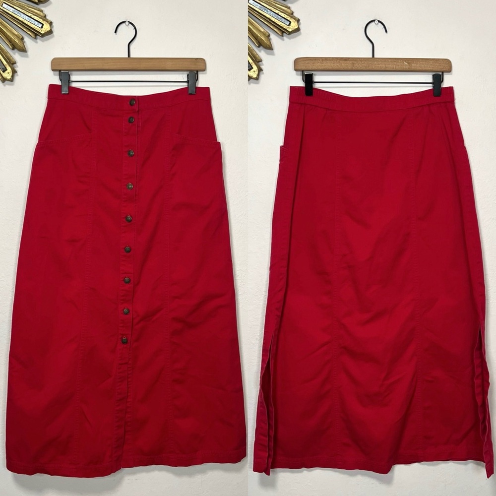 Vintage River Ridge Trading Co Red Button Front Maxi Skirt